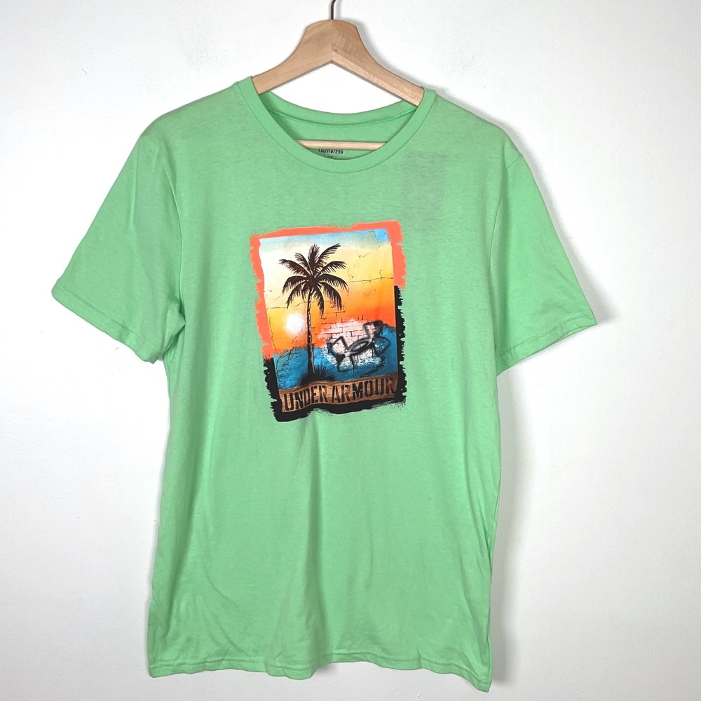 Under Armour Boys Youth XL Graphic T Shirt Palm Tree‎ Beach Sunset Loose Fit Tee